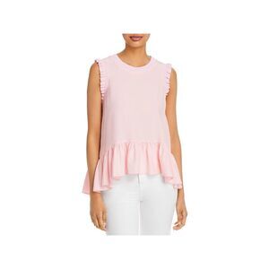 CINQ A SEPT Womens Ribbed Sleeveless Crew Neck Peplum Top